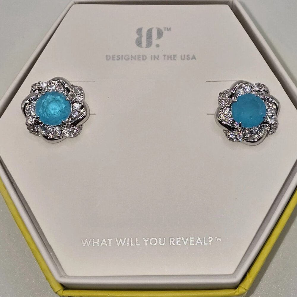 NWT Bomb Party Aqua Blue Quartz Earrings - Picture 2 of 5